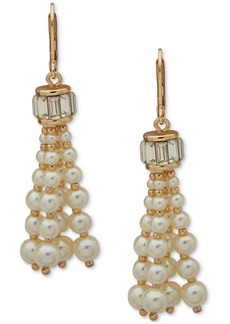 Anne Klein Gold-Tone Imitation Pearl & Stone Baguette Tassel Drop Earrings - Crystal