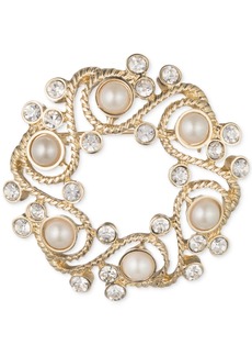 Anne Klein Gold-Tone Imitation Pearl and Crystal Wreath Pin, Created for Macy's - Gold