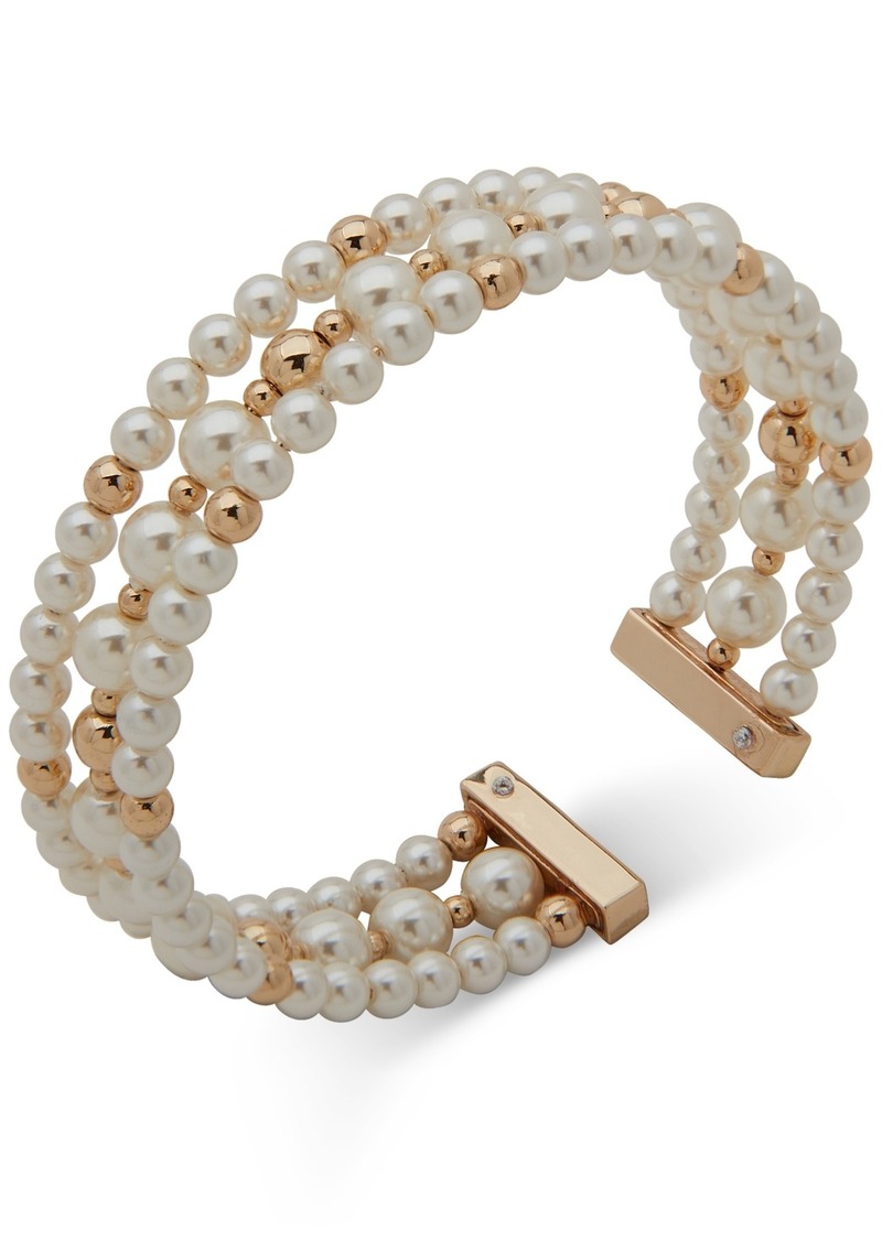 Anne Klein Gold-Tone Imitation Pearl Beaded Cuff Bracelet - Crystal