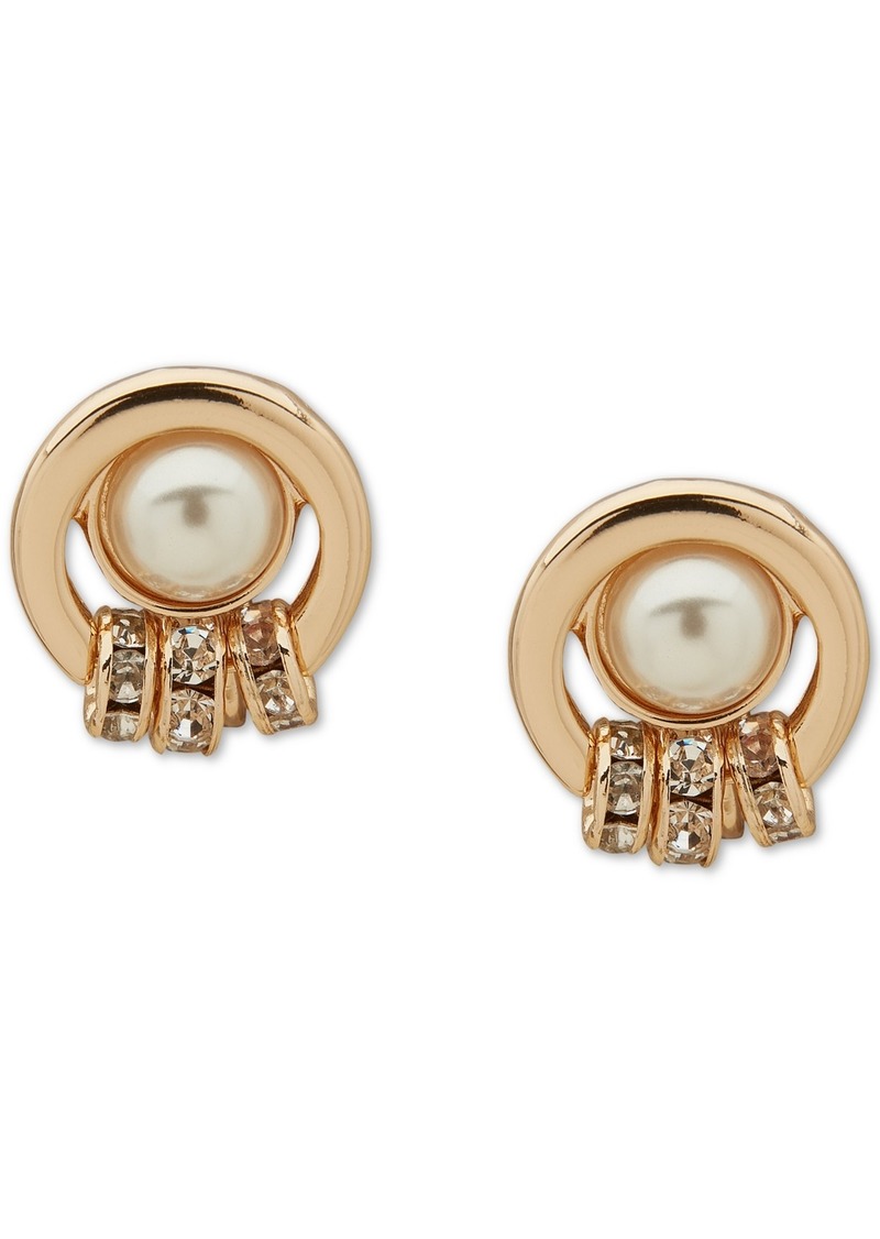 Anne Klein Gold-Tone Imitation Pearl Button Rondelle Clip On Earrings - Pearl