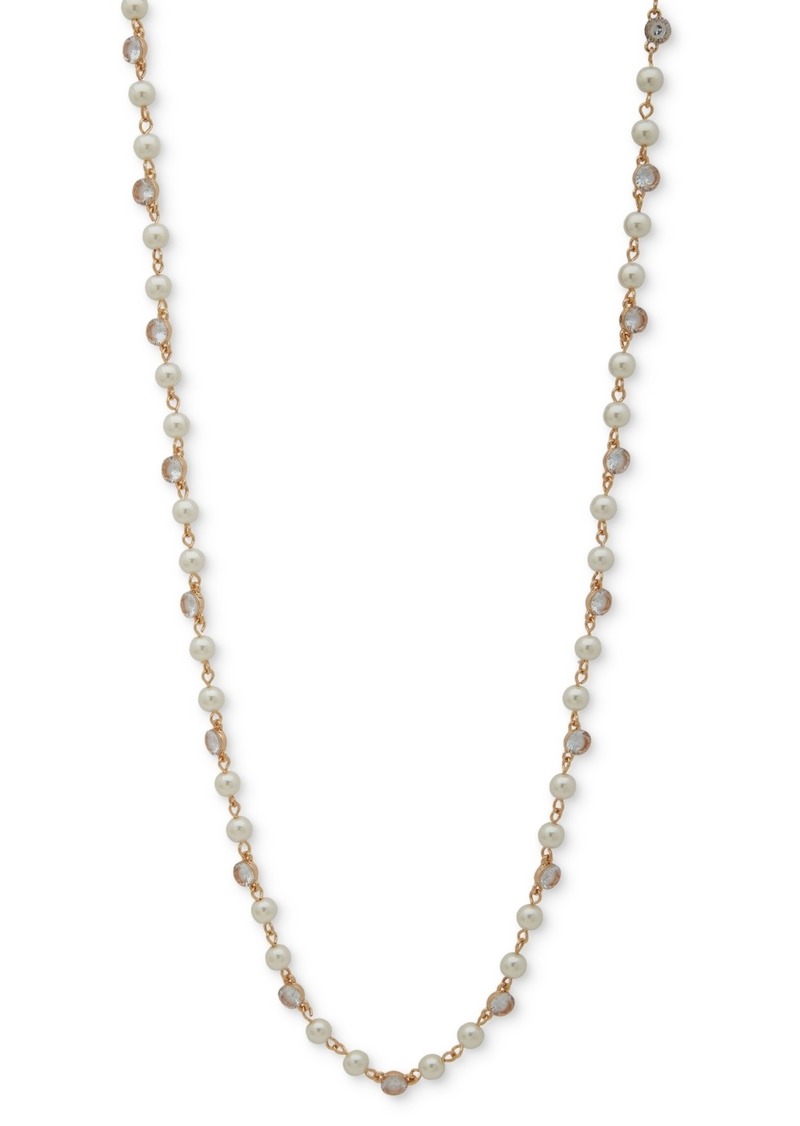 "Anne Klein Gold-Tone Imitation Pearl Crystal 42"" Long Strand Necklace - Crystal"