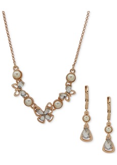 Anne Klein Gold-Tone Imitation-Pearl Crystal Butterfly Necklace & Drop Earrings Set - Crystal