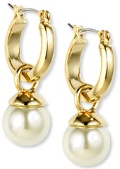 "Anne Klein Gold-Tone Imitation Pearl Drop Off 1/2"" Hoop Earrings"