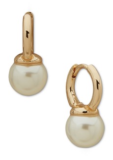 Anne Klein Gold-Tone Imitation Pearl Hoop Drop Earrings - Crystal