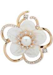 Anne Klein Gold-Tone Imitation Pearl, Mother-of-Pearl & Crystal Flower Pin, Created for Macy's