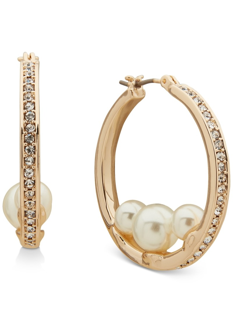 "Anne Klein Gold-Tone Imitation Pearl Pave Small Hoop Earrings, 1.27"" - Pearl"