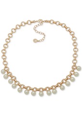 "Anne Klein Gold-Tone Imitation Pearl Rolo Chain Statement Necklace, 16"" + 3"" extender - Pearl"