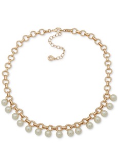 "Anne Klein Gold-Tone Imitation Pearl Rolo Chain Statement Necklace, 16"" + 3"" extender - Pearl"