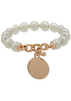 Anne Klein Gold-Tone Imitation-Pearl Stretch Charm Bracelet - Crystal