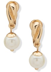 Anne Klein Gold-Tone Imitation Pearl Twisted Drop Clip-On Earrings - White