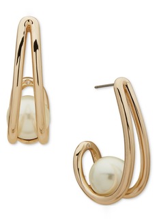 "Anne Klein Gold-Tone Imitation Pearl Two-Row Small Hoop Earrings, 0.75"" - Crystal"