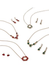 Anne Klein Gold-Tone Jet Crystal Cluster Pendant Necklace & Drop Earrings Set - Jet