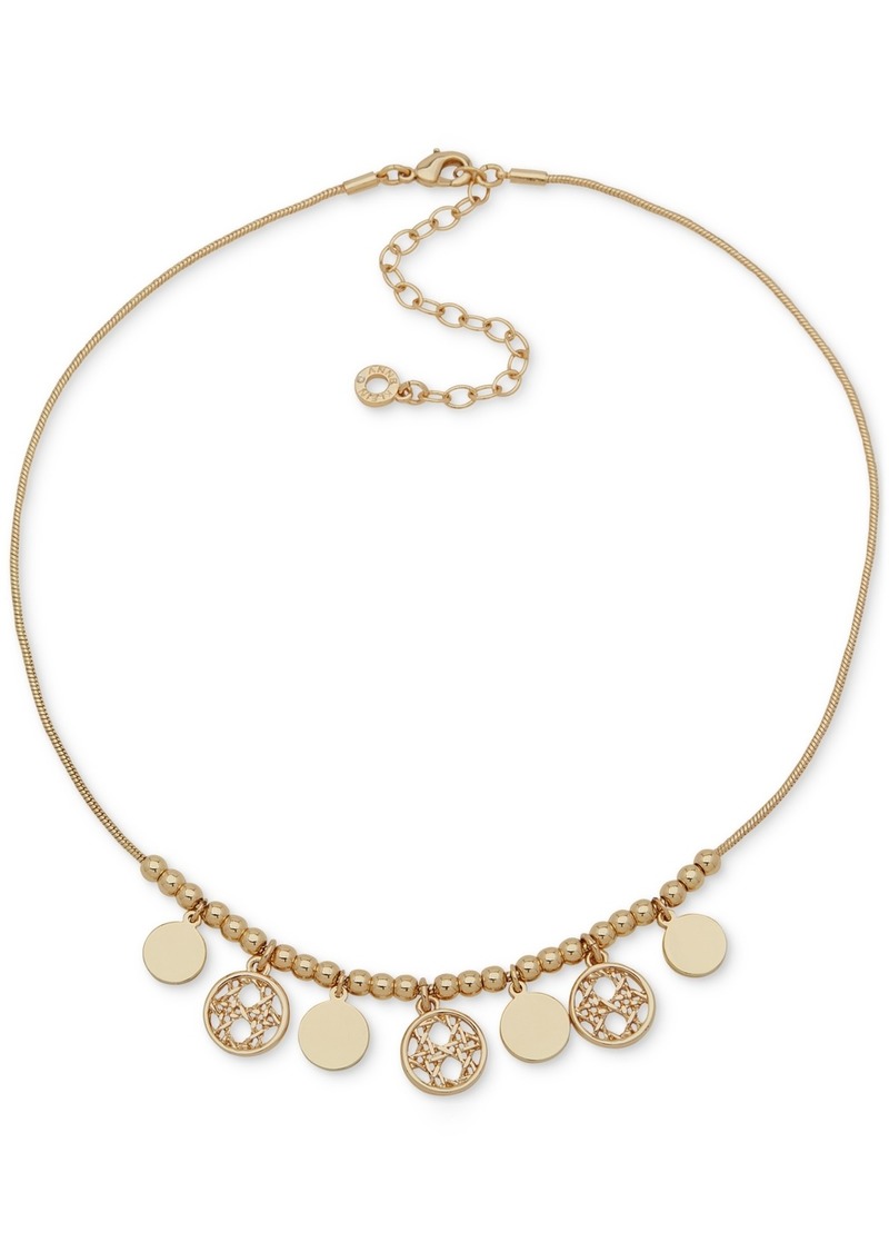 "Anne Klein Gold-Tone Lattice Disc Beaded Statement Necklace, 16"" + 3"" extender - Gold"