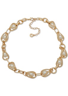 "Anne Klein Gold-Tone Link & Imitation Pearl Collar Necklace, 16"" + 3"" extender - Pearl"