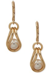 Anne Klein Gold-Tone Link & Imitation Pearl Drop Earrings - Pearl