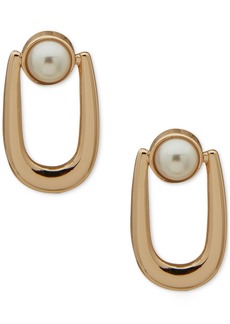 Anne Klein Gold-Tone Link & Imitation Pearl Open Stud Earrings - Pearl
