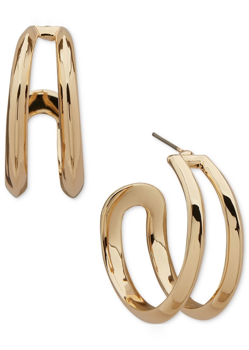 "Anne Klein Gold-Tone Medium Double-Row C-Hoop Earrings, 1.2"" - Gold"