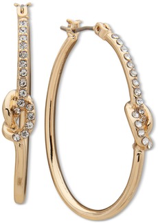 "Anne Klein Gold-Tone Medium Pave Knot Hoop Earrings, 1.35"" - Crystal"