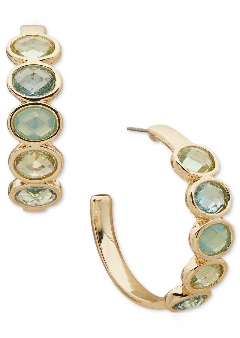 "Anne Klein Gold-Tone Medium Stone C-Hoop Earrings, 1.3"" - Blue"