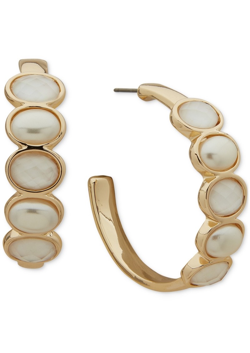 "Anne Klein Gold-Tone Medium Stone C-Hoop Earrings, 1.3"" - White"