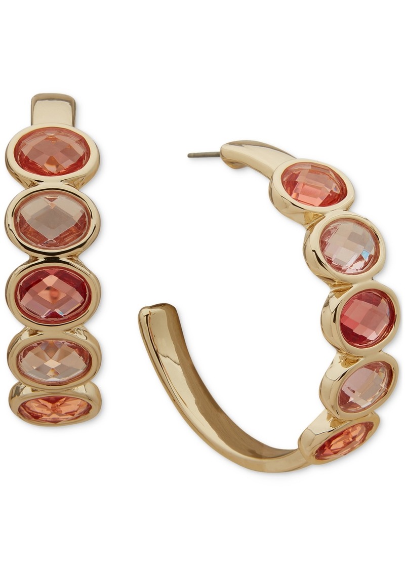 "Anne Klein Gold-Tone Medium Stone C-Hoop Earrings, 1.3"" - Pink"