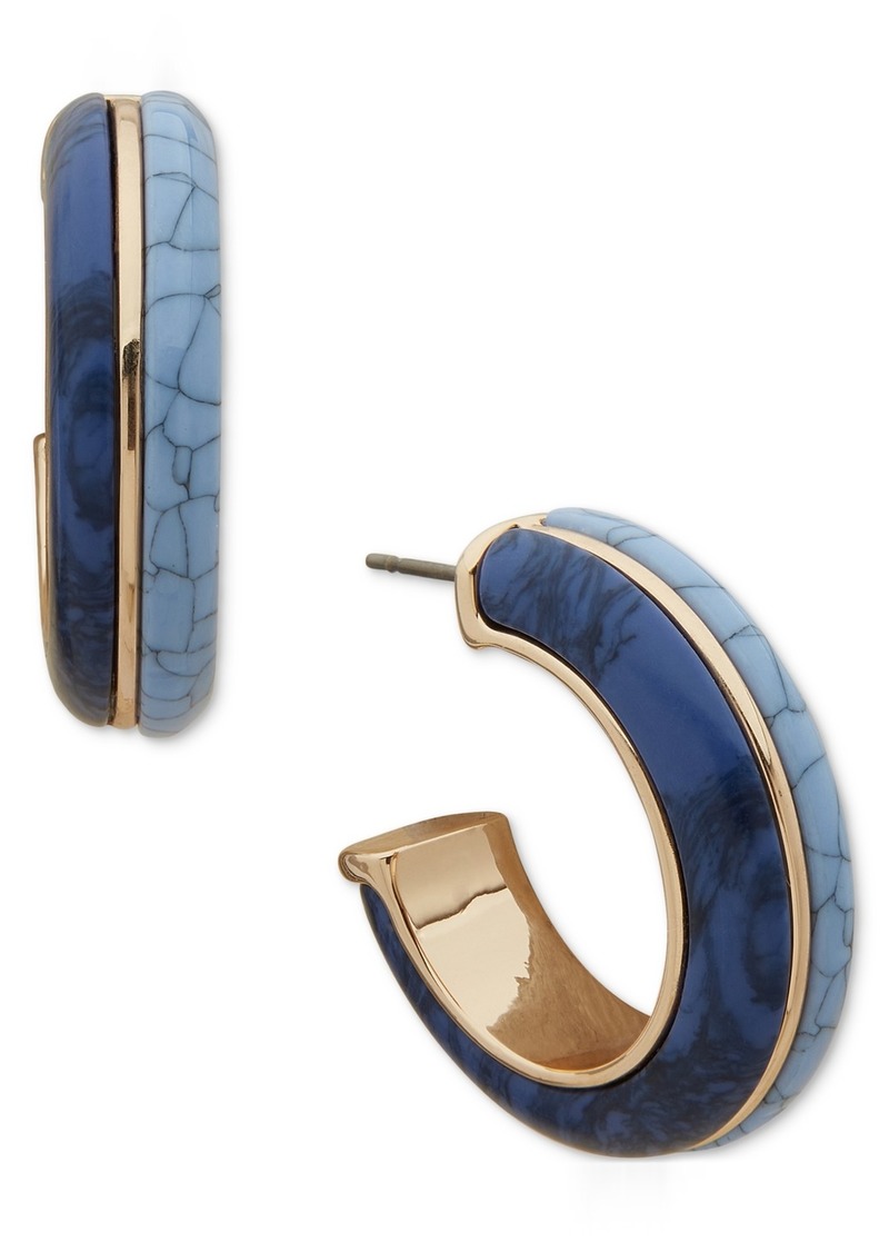 "Anne Klein Gold-Tone Medium Stone Inlay C-Hoop Earrings, 1.21"" - Multi"