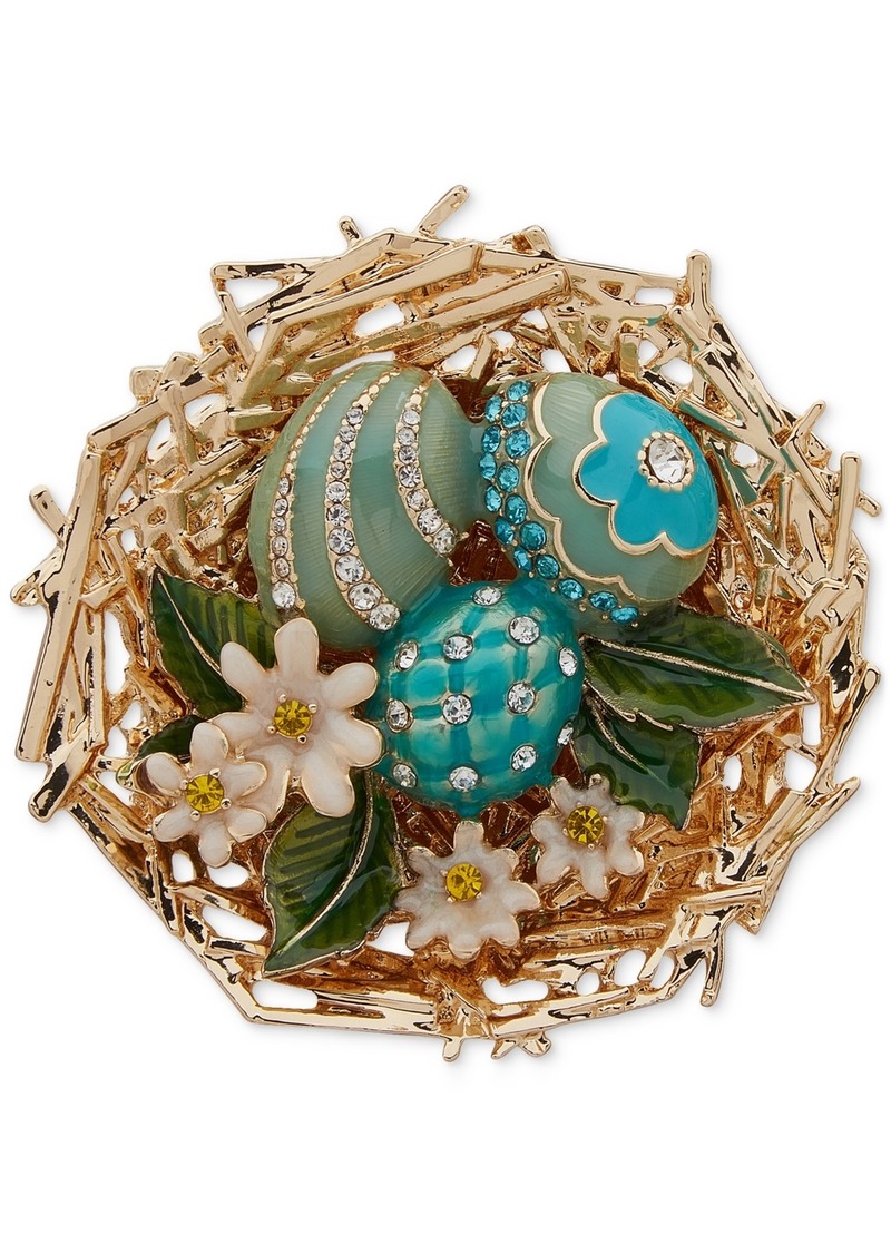 Anne Klein Gold-Tone Mixed Stone Bunny Egg Basket Pin - Multi