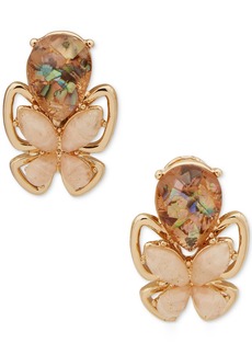 Anne Klein Gold-Tone Mixed Stone Butterfly Clip-On Drop Earrings - Pink