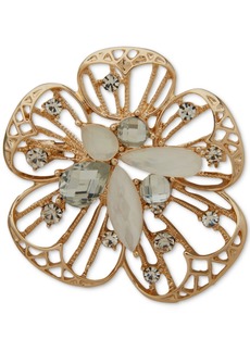 Anne Klein Gold-Tone Mixed Stone Cluster Flower Pin - Crystal