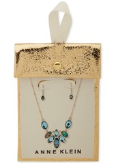 Anne Klein Gold-Tone Mixed Stone Statement Necklace & Drop Earrings Set - Blue