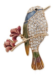 Anne Klein Gold-Tone Multi Crystal Bird On Branch Pin - Multi