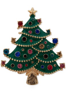 Anne Klein Gold-Tone Multicolor Crystal Xmas Tree Pin - Green