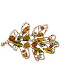 Anne Klein Gold-Tone Multicolor Mixed Stone Leaf Pin - Multi