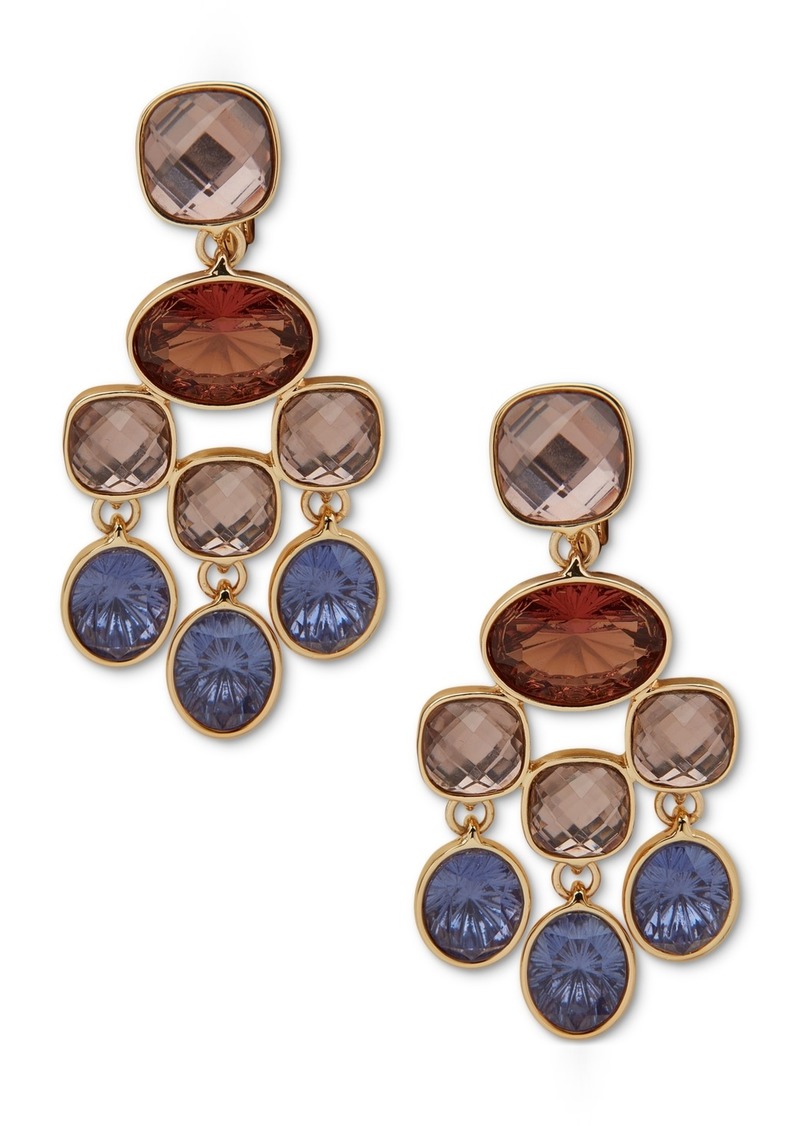 Anne Klein Gold-Tone Multicolor Stone Clip-On Chandelier Earrings - Purple