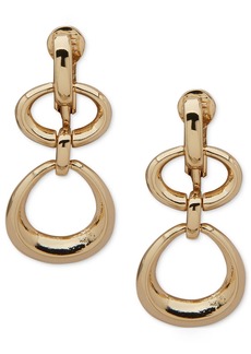 Anne Klein Gold-Tone Open Oval Clip-On Double Drop Earrings - Gold