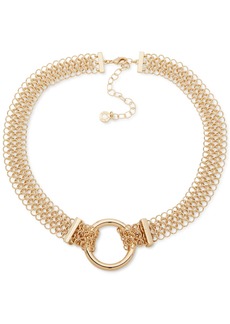 "Anne Klein Gold-Tone Open Ring & Chain Mesh Collar Necklace, 16"" + 3"" extender - Gold"