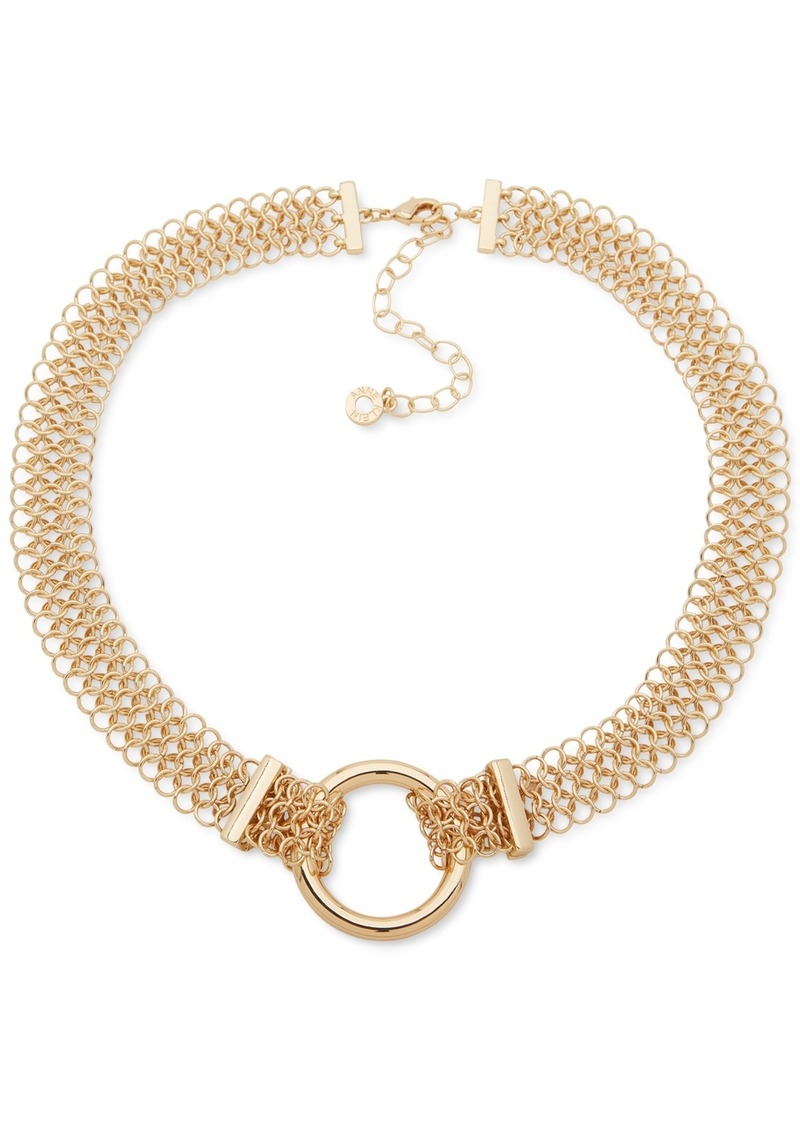 "Anne Klein Gold-Tone Open Ring & Chain Mesh Collar Necklace, 16"" + 3"" extender - Gold"