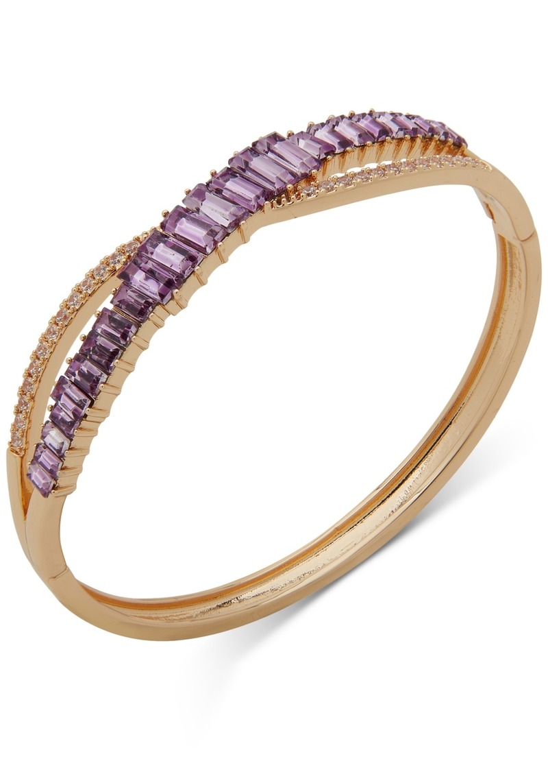 Anne Klein Gold-Tone Pave & Baguette Crystal Crisscross Bangle Bracelet - Purple