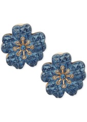 Anne Klein Gold-Tone Pave & Blue Crystal Flower Clip-On Button Earrings - Blue