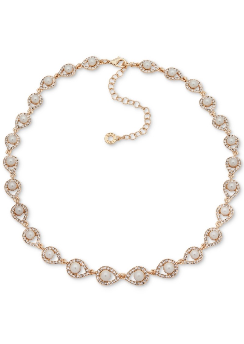 "Anne Klein Gold-Tone Pave & Imitation Pearl Collar Necklace, 16"" + 3"" extender - Gold"