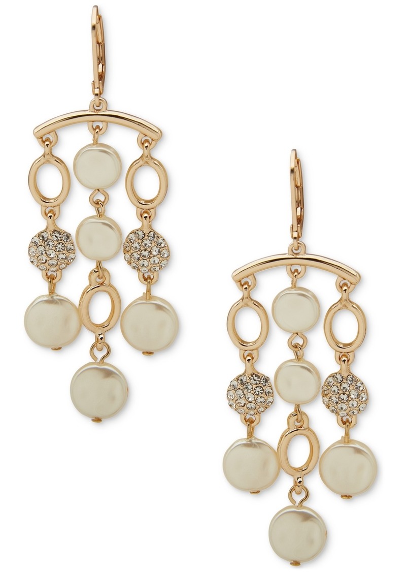 Anne Klein Gold-Tone Pave & Imitation Pearl Disc Chandelier Earrings - Crystal