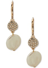 Anne Klein Gold-Tone Pave & Imitation Pearl Disc Double Drop Earrings - Crystal