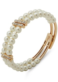 Anne Klein Gold-Tone Pave & Imitation Pearl Double-Row Coil Bracelet - Crystal
