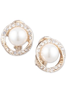 Anne Klein Gold-Tone Pave & Imitation Pearl Halo E-z Comfort Clip-On Button Earrings - Pearl