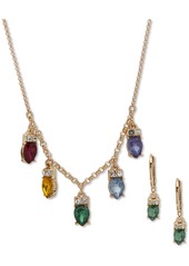 Anne Klein Gold-Tone Pave & Stone Strand of Lights Statement Necklace & Drop Earrings Set - Multi