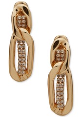 Anne Klein Gold-Tone Pave Chain Double Link Clip-On Linear Drop Earrings - Gold