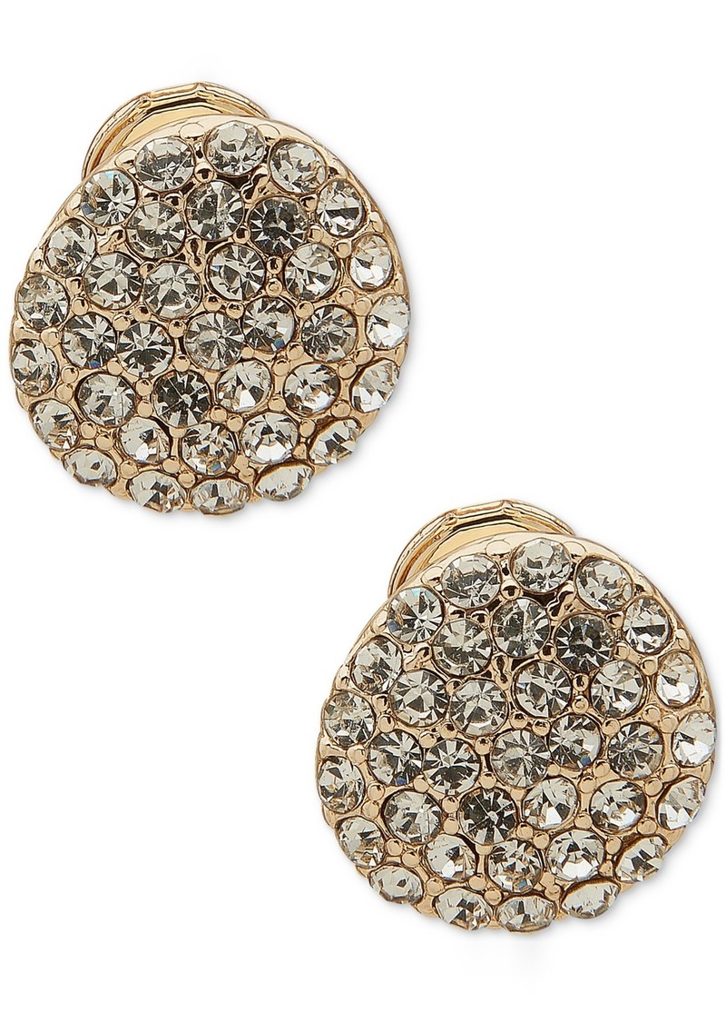 Anne Klein Gold-Tone Pave Cluster Clip-On Button Earrings - Crystal