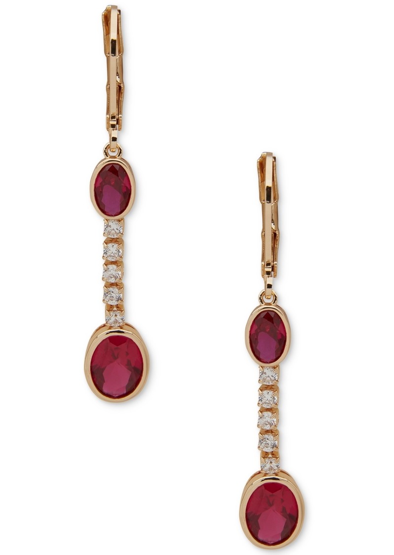 Anne Klein Gold-Tone Pave Crystal Oval Linear Earrings - Red