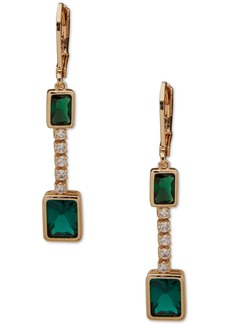 Anne Klein Gold-Tone Pave Crystal Square Linear Earrings - Green