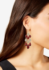 Anne Klein Gold-Tone Pave Disc & Color Stone Chandelier Earrings - Red